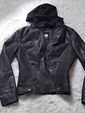 Lock and Love Faux Leather Moto Jacket Medium Brown Zilver Shimmer Hooded